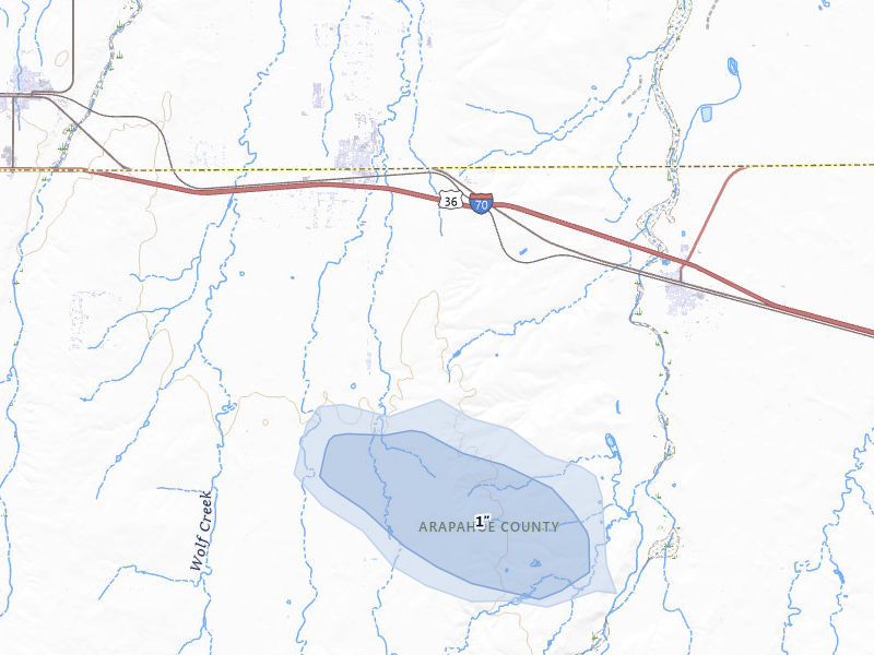 NEXRAD radar-signature map of the hail storm over Strasburg, CO on Jul 22, 2026