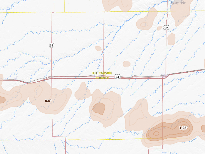 Radar-estimated hail-size map of the storm over Stratton, CO on May 16, 2026