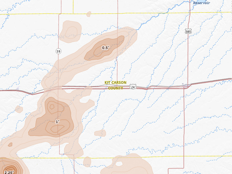 Radar-estimated hail-size map of the storm over Stratton, CO on Jun 26, 2026