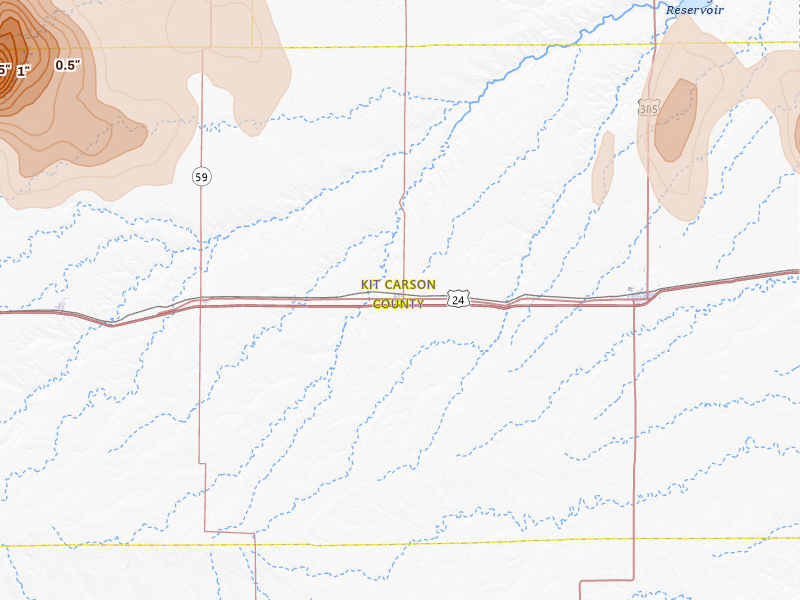 Radar-estimated hail-size map of the storm over Stratton, CO on Jul 3, 2026