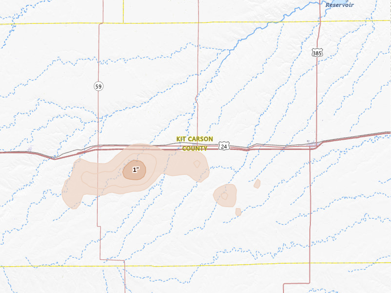 Radar-estimated hail-size map of the storm over Stratton, CO on Jul 7, 2026