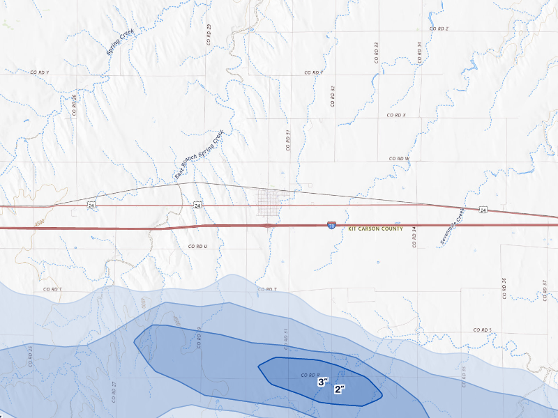 NEXRAD radar-signature map of the hail storm over Stratton, CO on Aug 19, 2026