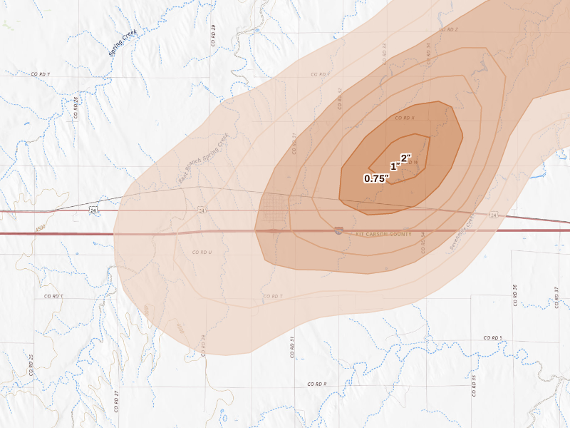 Radar-estimated hail-size map of the storm over Stratton, CO