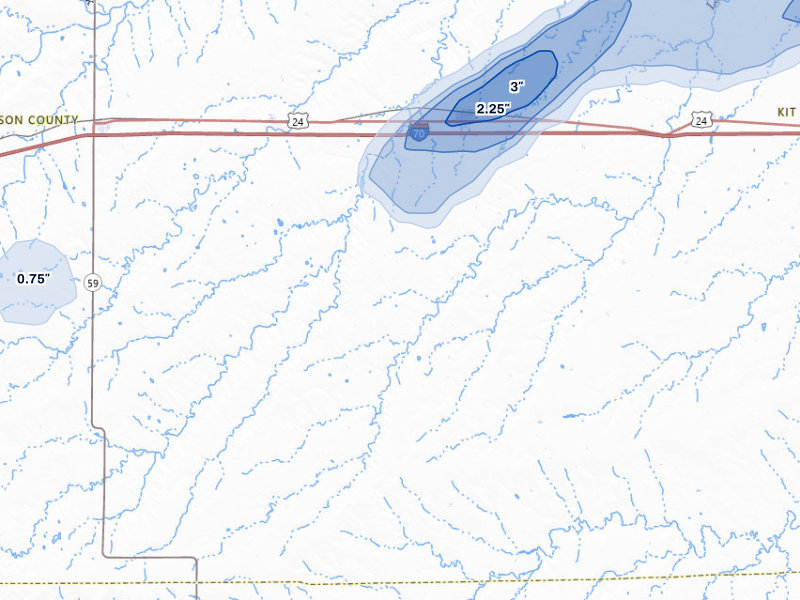 NEXRAD radar-signature map of the hail storm over Stratton, CO on Sep 18, 2026