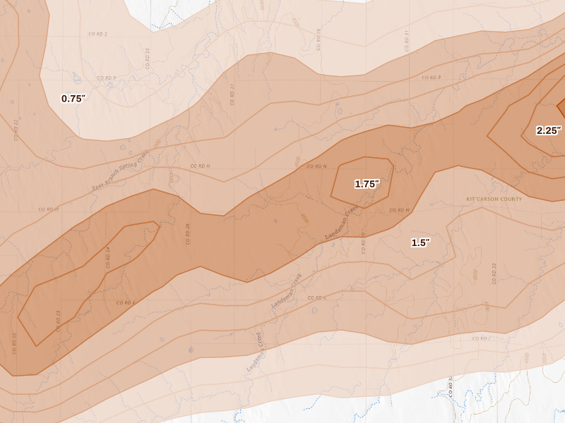 Radar-estimated hail-size map of the storm over Stratton, CO