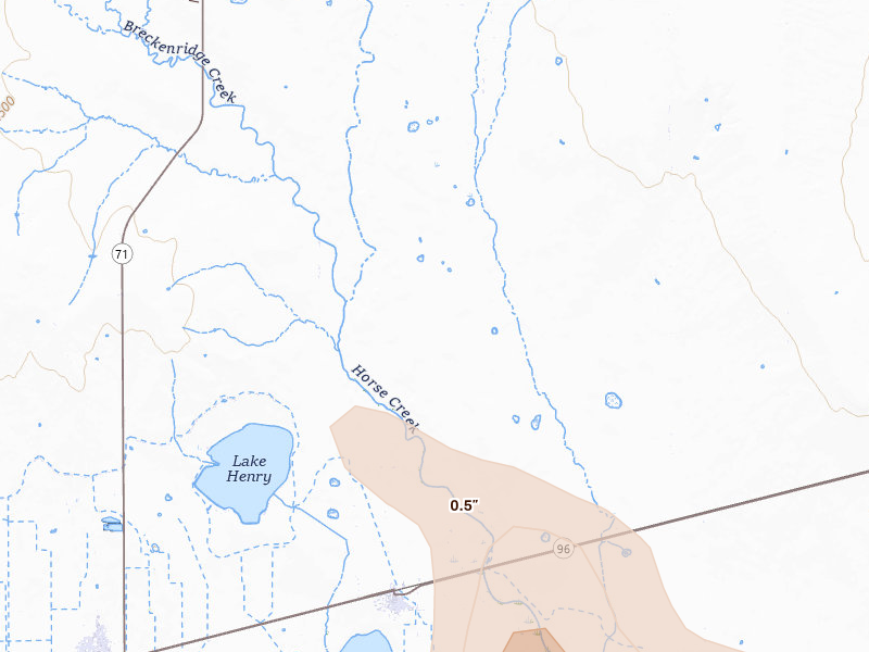 Radar-estimated hail-size map of the storm over Sugar City, CO on Jul 8, 2026