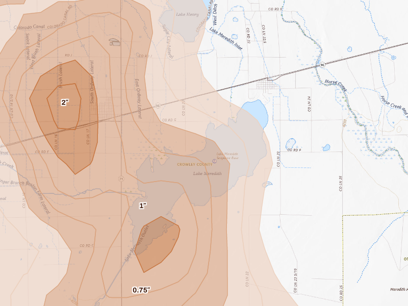 Radar-estimated hail-size map of the storm over Sugar City, CO