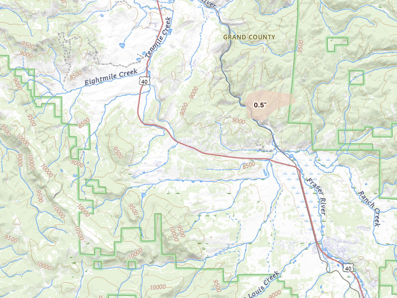 Radar-estimated hail-size map of the storm over Tabernash, CO on May 17, 2026