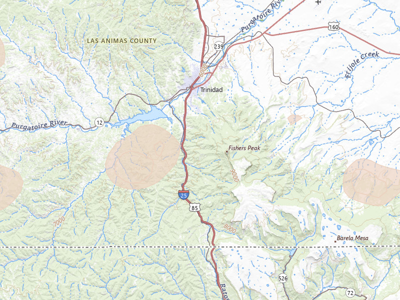 Radar-estimated hail-size map of the storm over Trinidad, CO on May 28, 2026