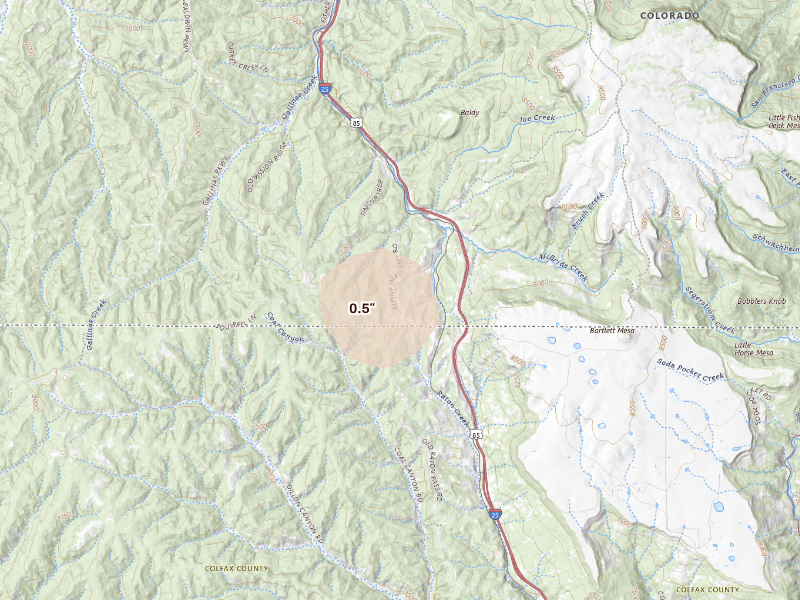 Radar-estimated hail-size map of the storm over Trinidad, CO on Sep 22, 2026