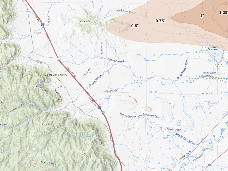 Radar-estimated hail-size map of the storm over Trinidad, CO