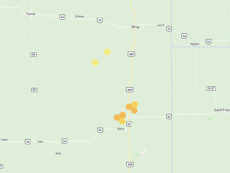 Hail map of Vernon, CO on Jun 1, 2026, hail up to 1"