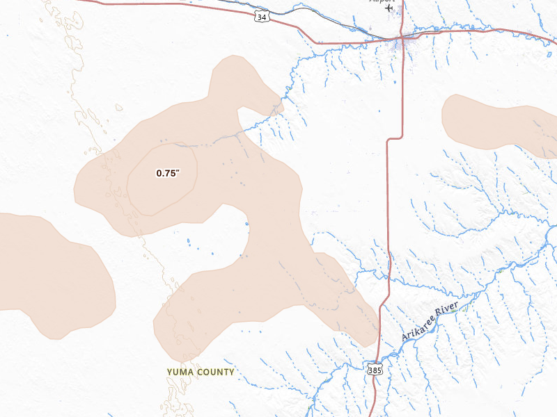 Radar-estimated hail-size map of the storm over Vernon, CO on Jun 24, 2026