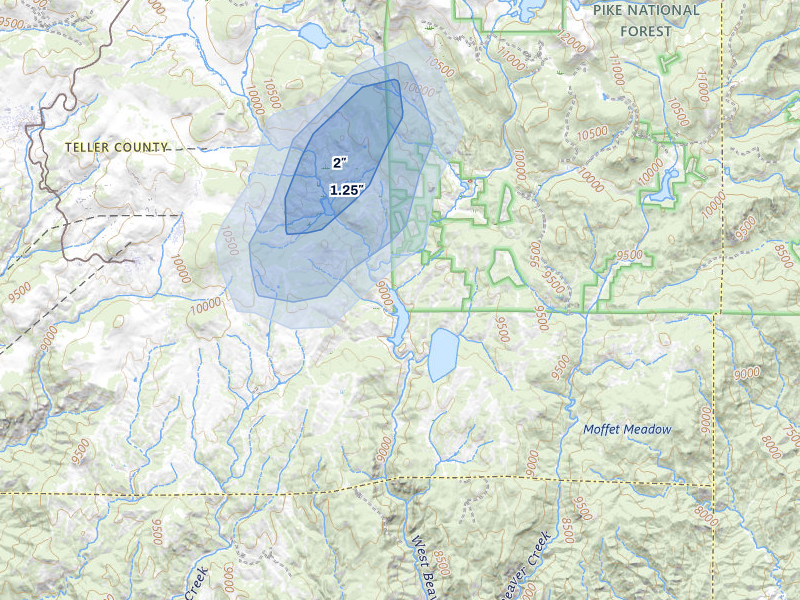 NEXRAD radar-signature map of the hail storm over Victor, CO on Jul 11, 2026
