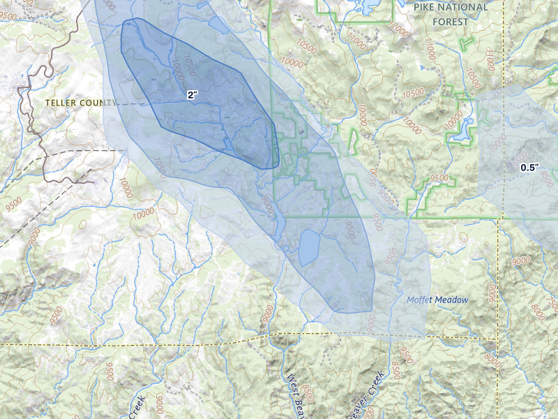 NEXRAD radar-signature map of the hail storm over Victor, CO on Jul 28, 2026