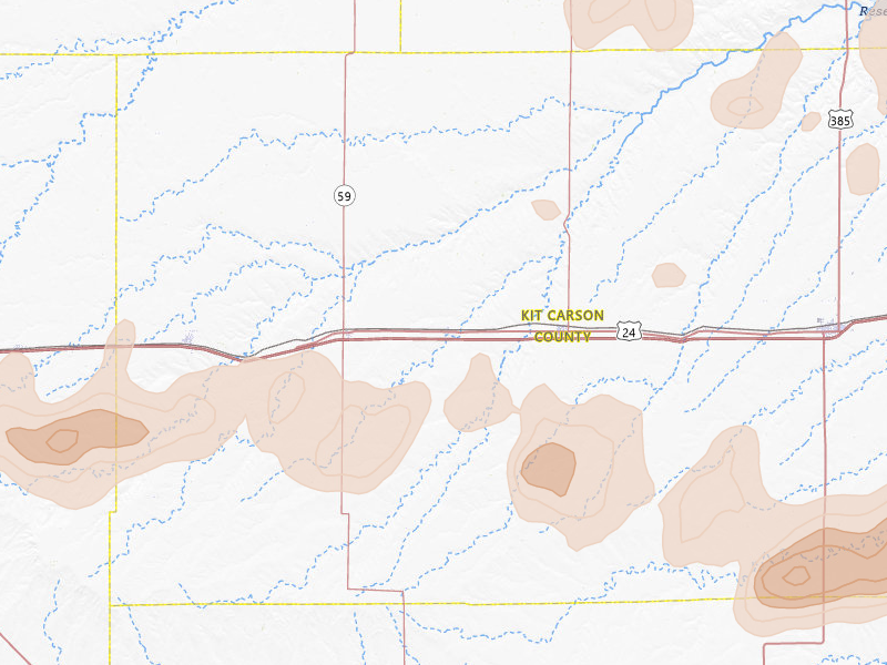 Radar-estimated hail-size map of the storm over Vona, CO on May 16, 2026