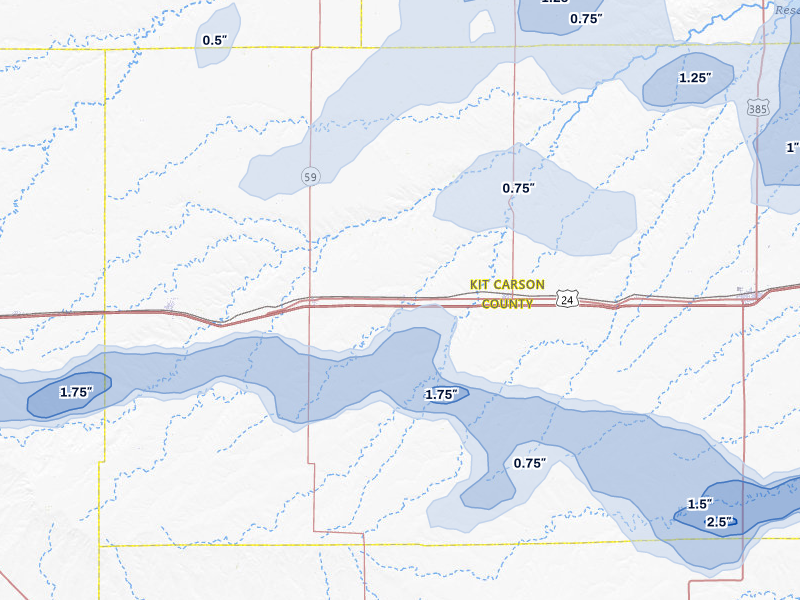 NEXRAD radar-signature map of the hail storm over Vona, CO on May 16, 2026
