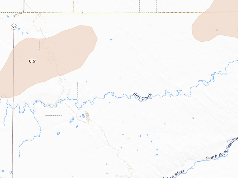 Radar-estimated hail-size map of the storm over Vona, CO on Jun 1, 2026