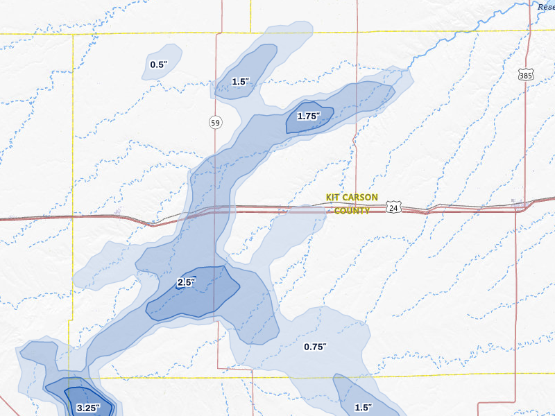 NEXRAD radar-signature map of the hail storm over Vona, CO on Jun 26, 2026