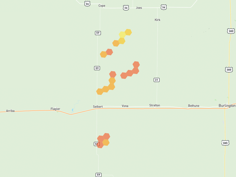 Hail map of Vona, CO on Jun 26, 2026, hail up to 1.75"