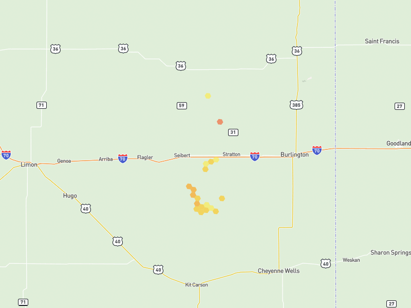 Hail map of Vona, CO on Jun 27, 2026, hail up to 1.75"