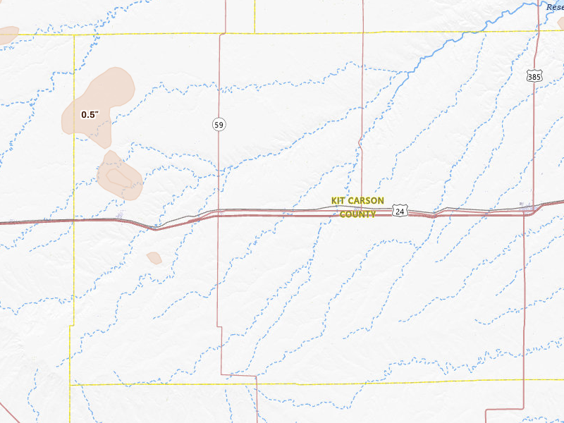 Radar-estimated hail-size map of the storm over Vona, CO on Jul 4, 2026