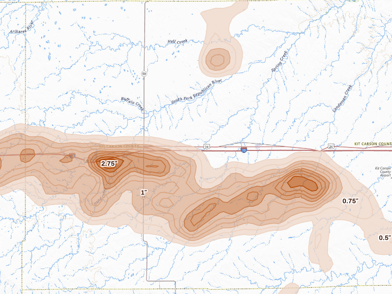 Radar-estimated hail-size map of the storm over Vona, CO