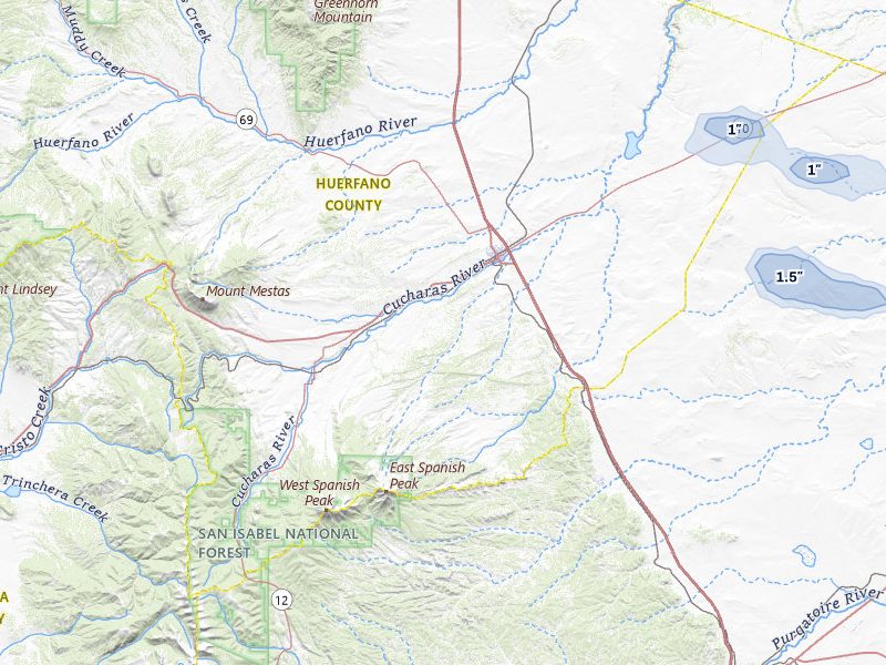 NEXRAD radar-signature map of the hail storm over Walsenburg, CO on Jun 25, 2026