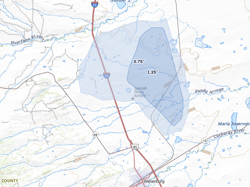 NEXRAD radar-signature map of the hail storm over Walsenburg, CO on Jul 29, 2026
