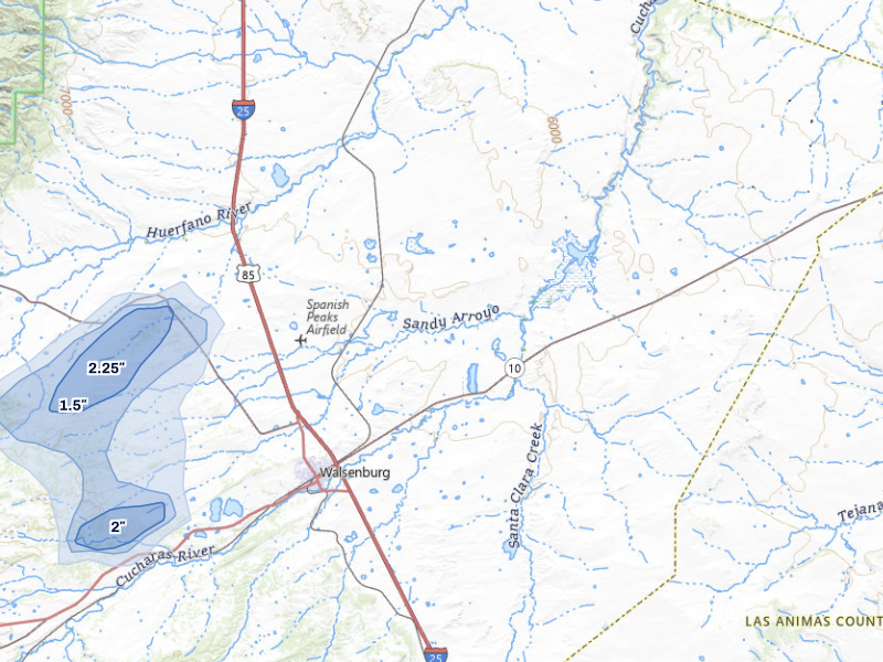 NEXRAD radar-signature map of the hail storm over Walsenburg, CO on Aug 26, 2026
