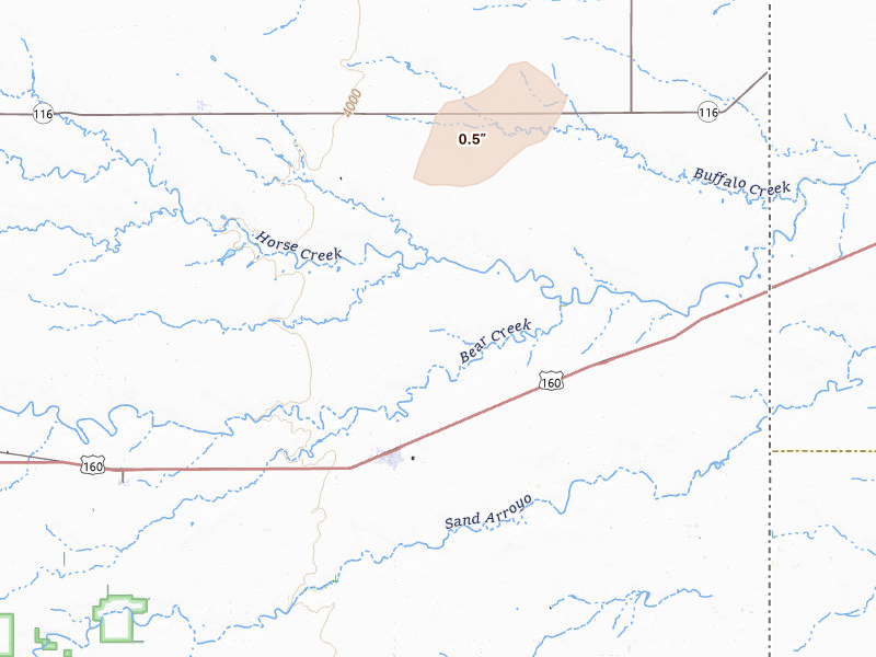 Radar-estimated hail-size map of the storm over Walsh, CO on Jun 26, 2026