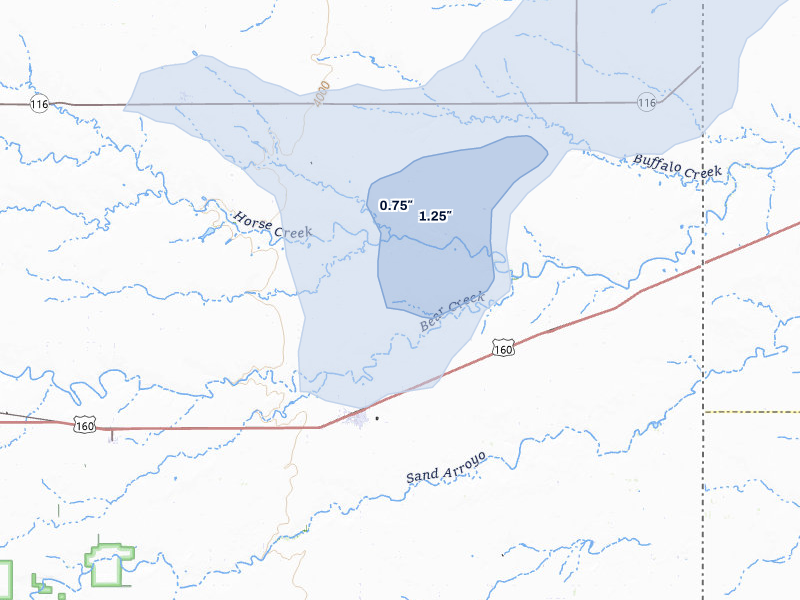 NEXRAD radar-signature map of the hail storm over Walsh, CO on Jun 26, 2026