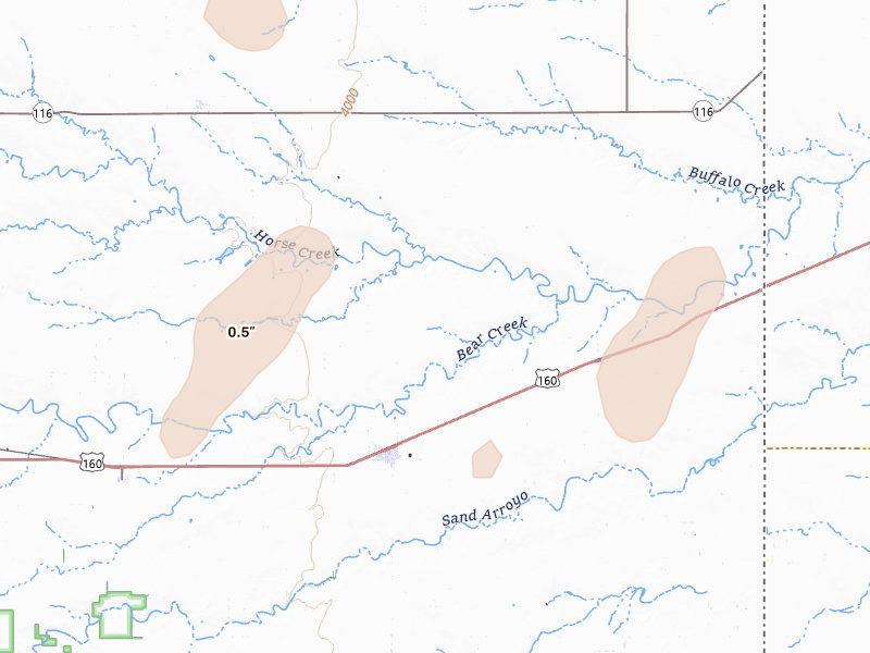 Radar-estimated hail-size map of the storm over Walsh, CO on Jul 1, 2026