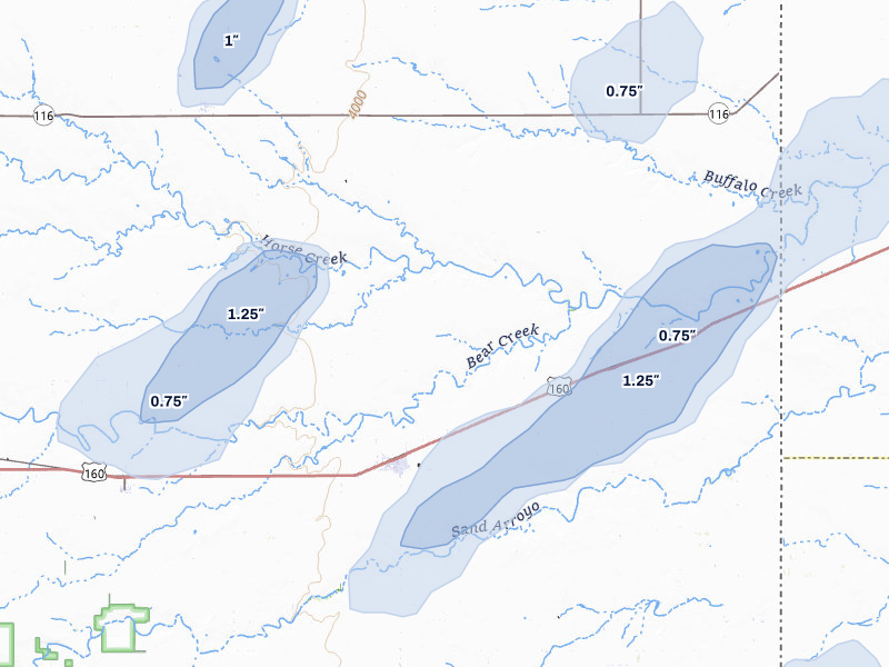 NEXRAD radar-signature map of the hail over Walsh, CO