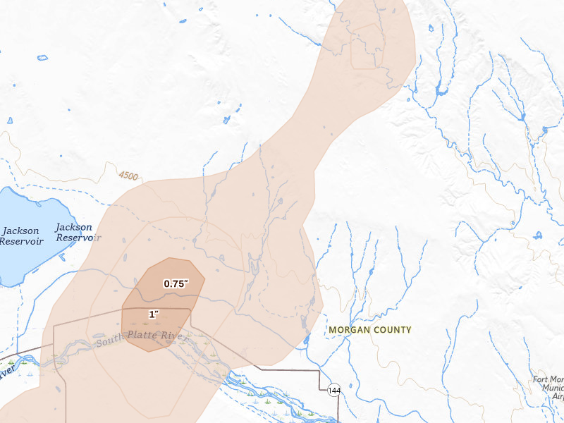 Radar-estimated hail-size map of the storm over Weldona, CO on Jun 3, 2026