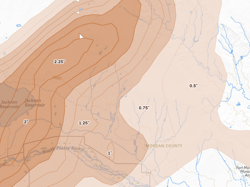 Radar-estimated hail-size map of the storm over Weldona, CO on Jun 23, 2026