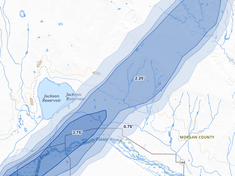NEXRAD radar-signature map of the hail storm over Weldona, CO on Aug 22, 2026