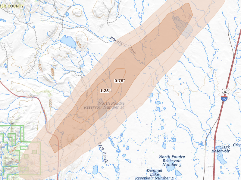 Radar-estimated hail-size map of the storm over Wellington, CO on Jun 1, 2026