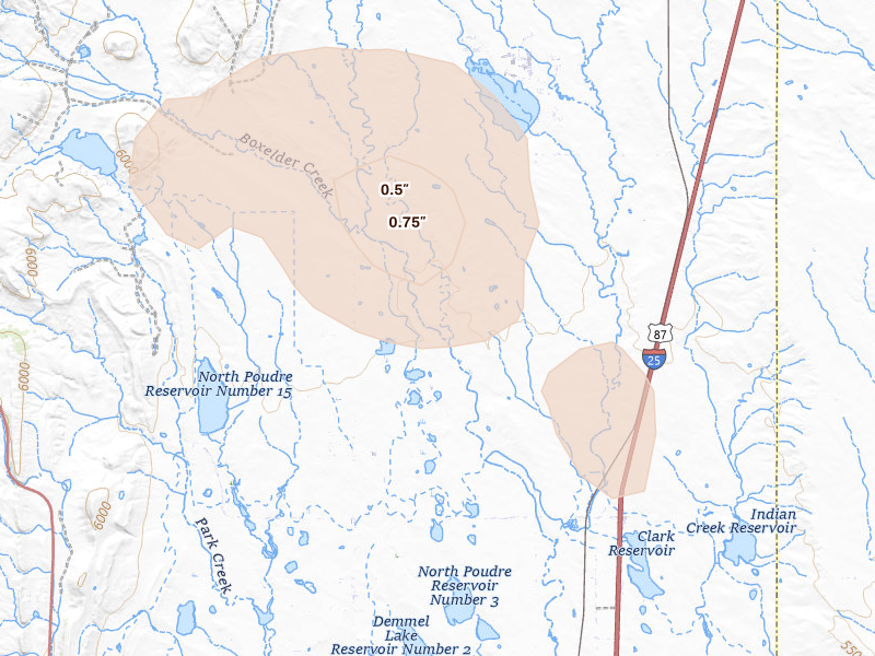 Radar-estimated hail-size map of the storm over Wellington, CO on Aug 27, 2026