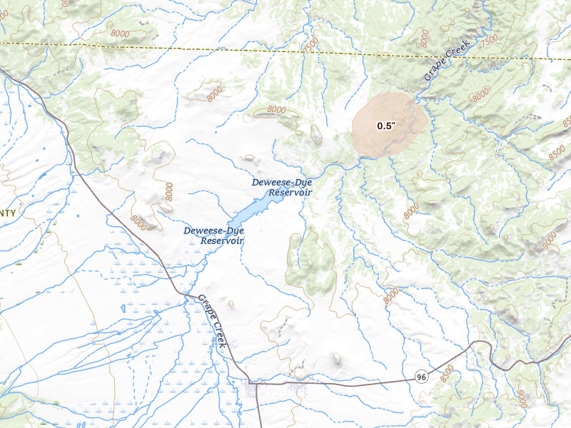 Radar-estimated hail-size map of the storm over Westcliffe, CO on May 28, 2026