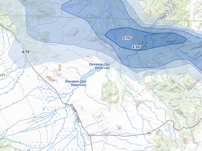 NEXRAD radar-signature map of the hail storm over Westcliffe, CO on Jul 29, 2026