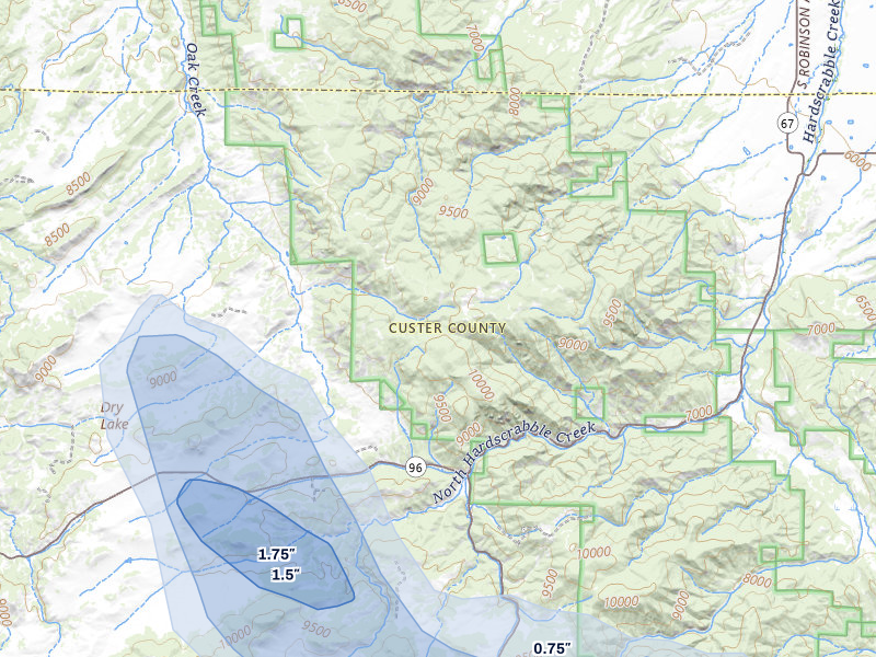 NEXRAD radar-signature map of the hail storm over Westcliffe, CO on Aug 27, 2026