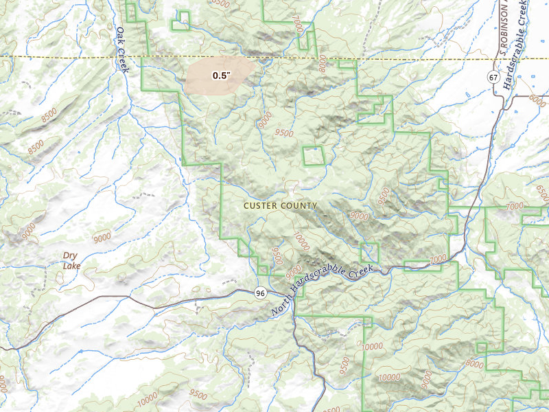 Radar-estimated hail-size map of the storm over Westcliffe, CO