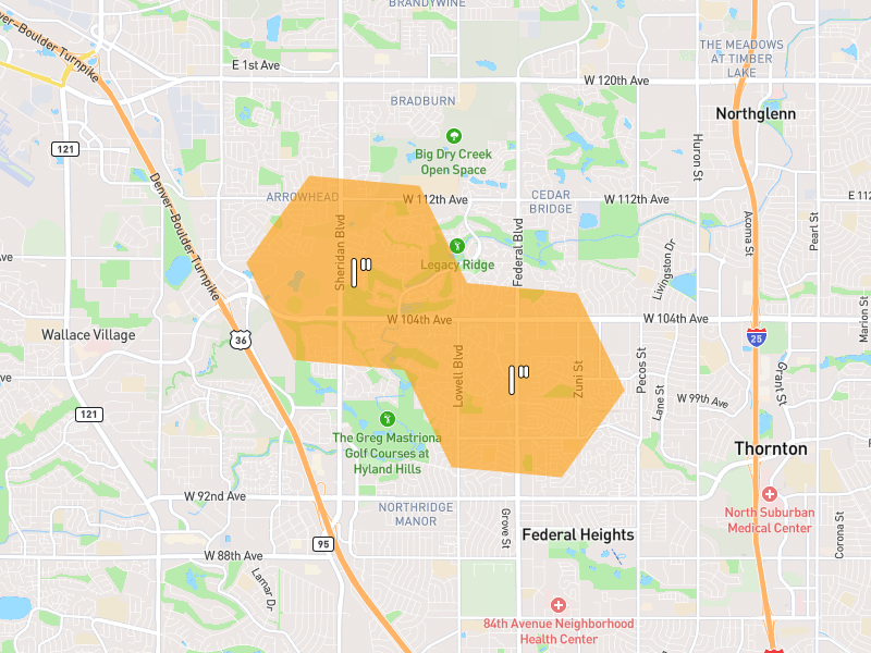 Hail map of Westminster, CO on Jun 26, 2026, hail up to 1"