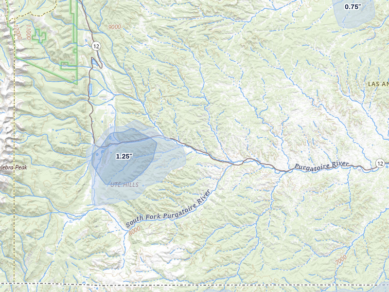 NEXRAD radar-signature map of the hail storm over Weston, CO on Jul 5, 2026