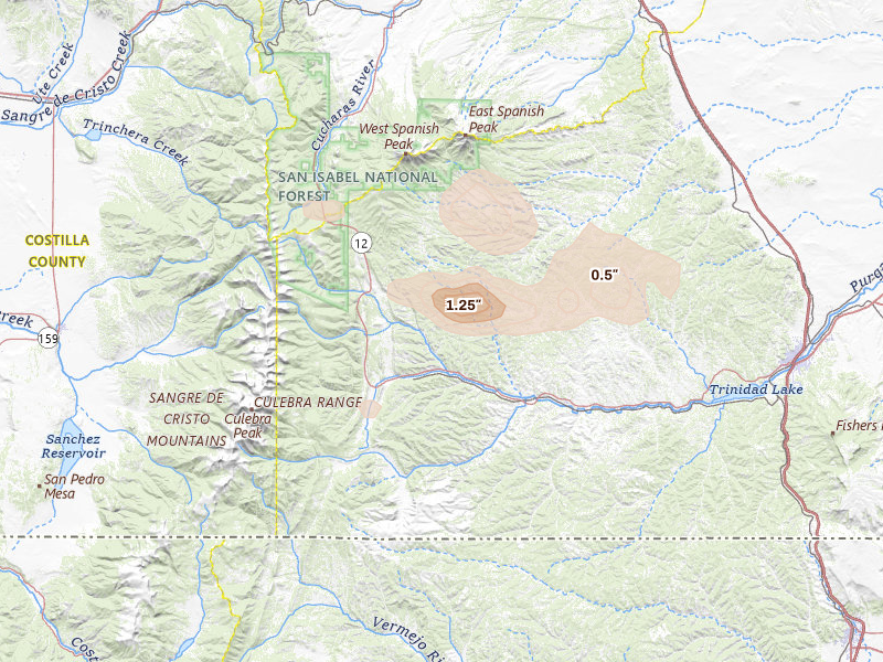 Radar-estimated hail-size map of the storm over Weston, CO on Aug 4, 2026