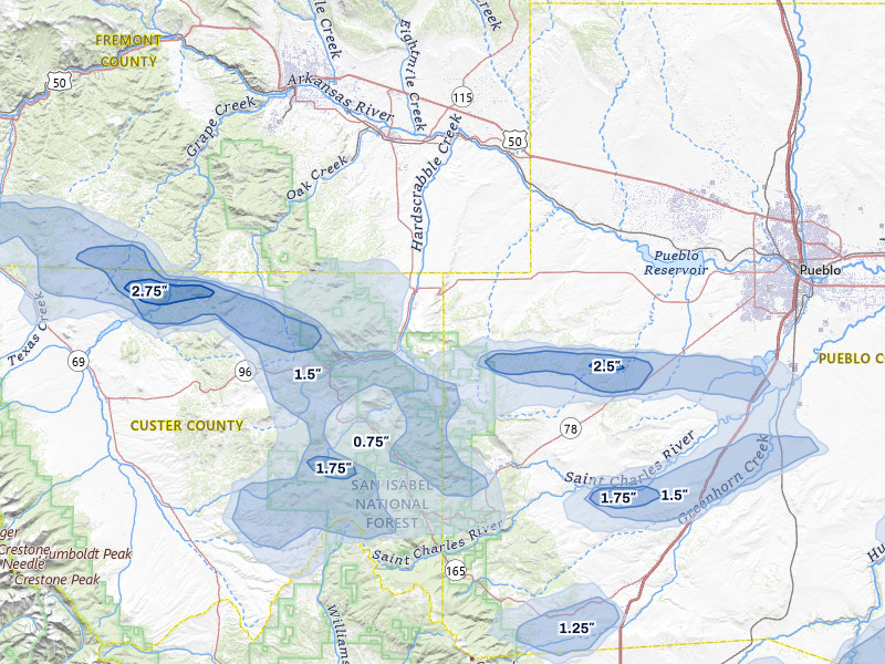 NEXRAD radar-signature map of the hail storm over Wetmore, CO on Jul 29, 2026
