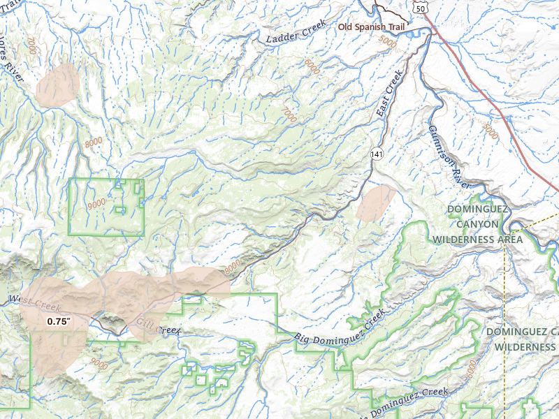 Radar-estimated hail-size map of the storm over Whitewater, CO on Aug 30, 2026