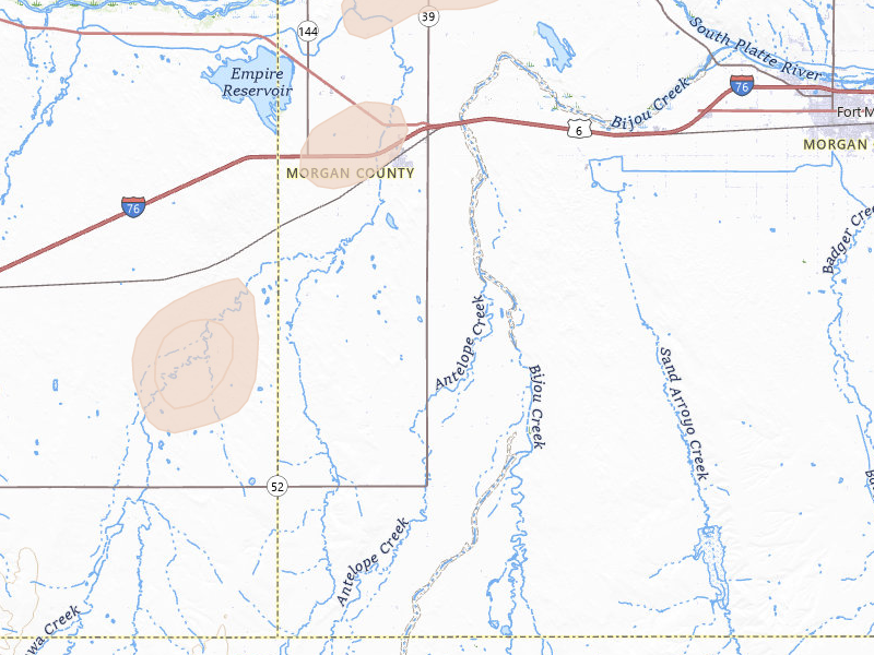 Radar-estimated hail-size map of the storm over Wiggins, CO on Jun 3, 2026
