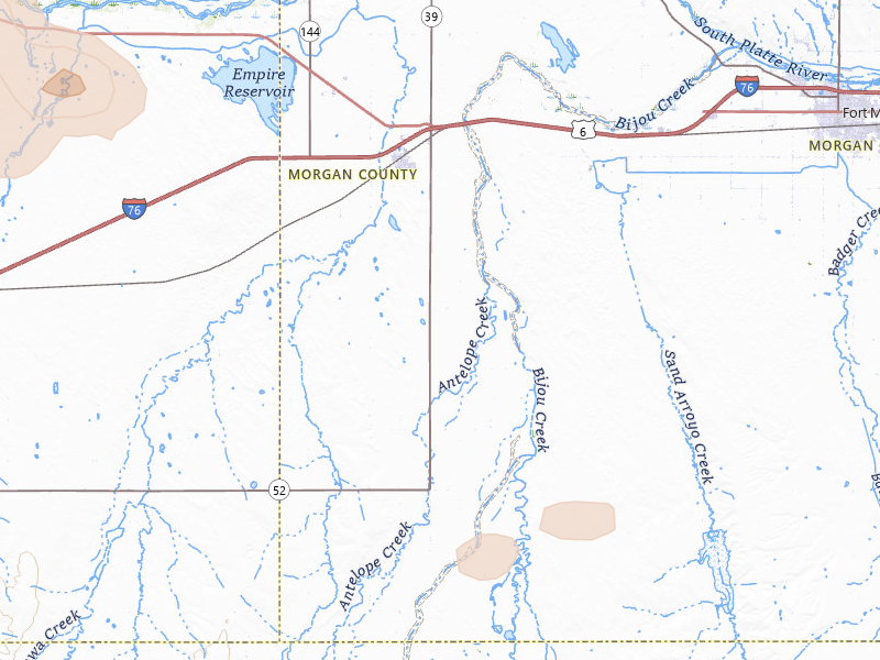 Radar-estimated hail-size map of the storm over Wiggins, CO on Jun 20, 2026
